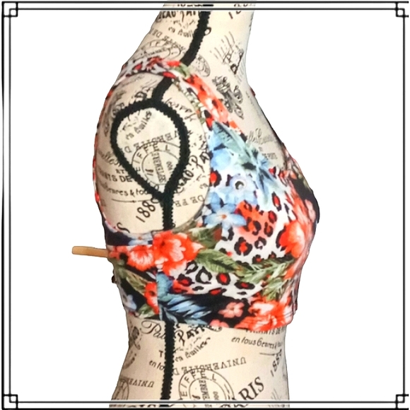 Love Floral Leopard Print Cropped Half Shirt Size XL - Picture 5 of 8